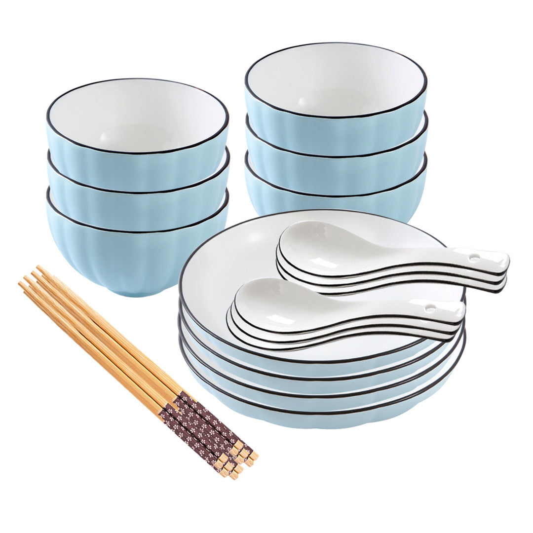 SOGA Blue Japanese Style Ceramic Dinnerware Crockery Soup Bowl Plate Server Kitchen Home Decor Set of 10