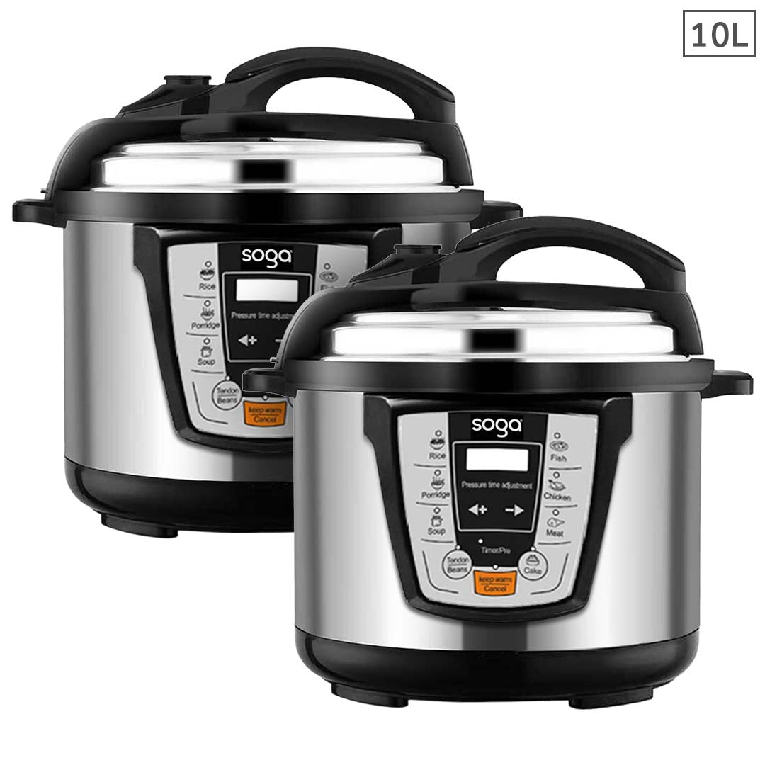 SOGA 2X Electric Stainless Steel Pressure Cooker 10L 1600W Multicooker 16