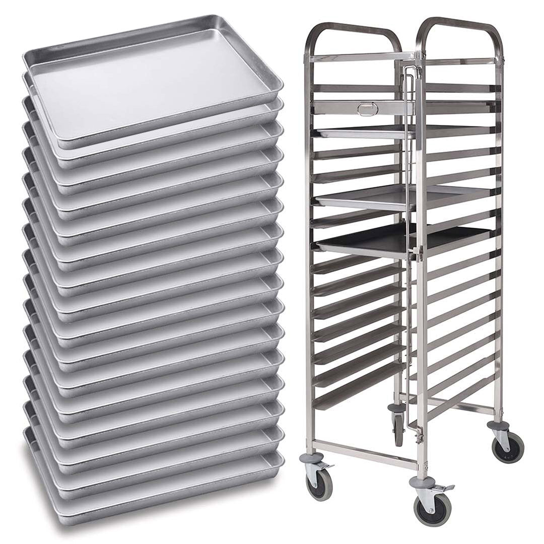 SOGA Gastronorm Trolley 16 Tier Stainless Steel with Aluminum Baking Pan Cooking Tray for Bakers