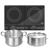 SOGA Dual Burners Cooktop Stove, 14L Stainless Steel Stockpot and 28cm Induction Casserole