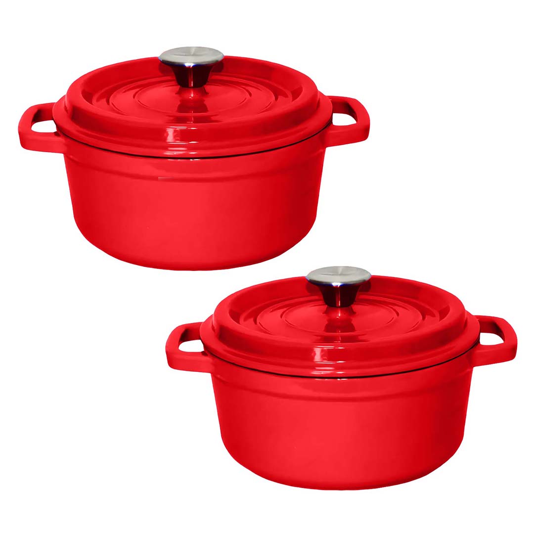 SOGA 2X Cast Iron 26cm Enamel Porcelain Stewpot Casserole Stew Cooking Pot With Lid Red