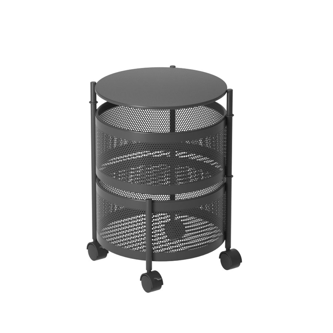 SOGA 2 Tier Steel Round Rotating Kitchen Cart Multi-Functional Shelves Portable Storage Organizer with Wheels