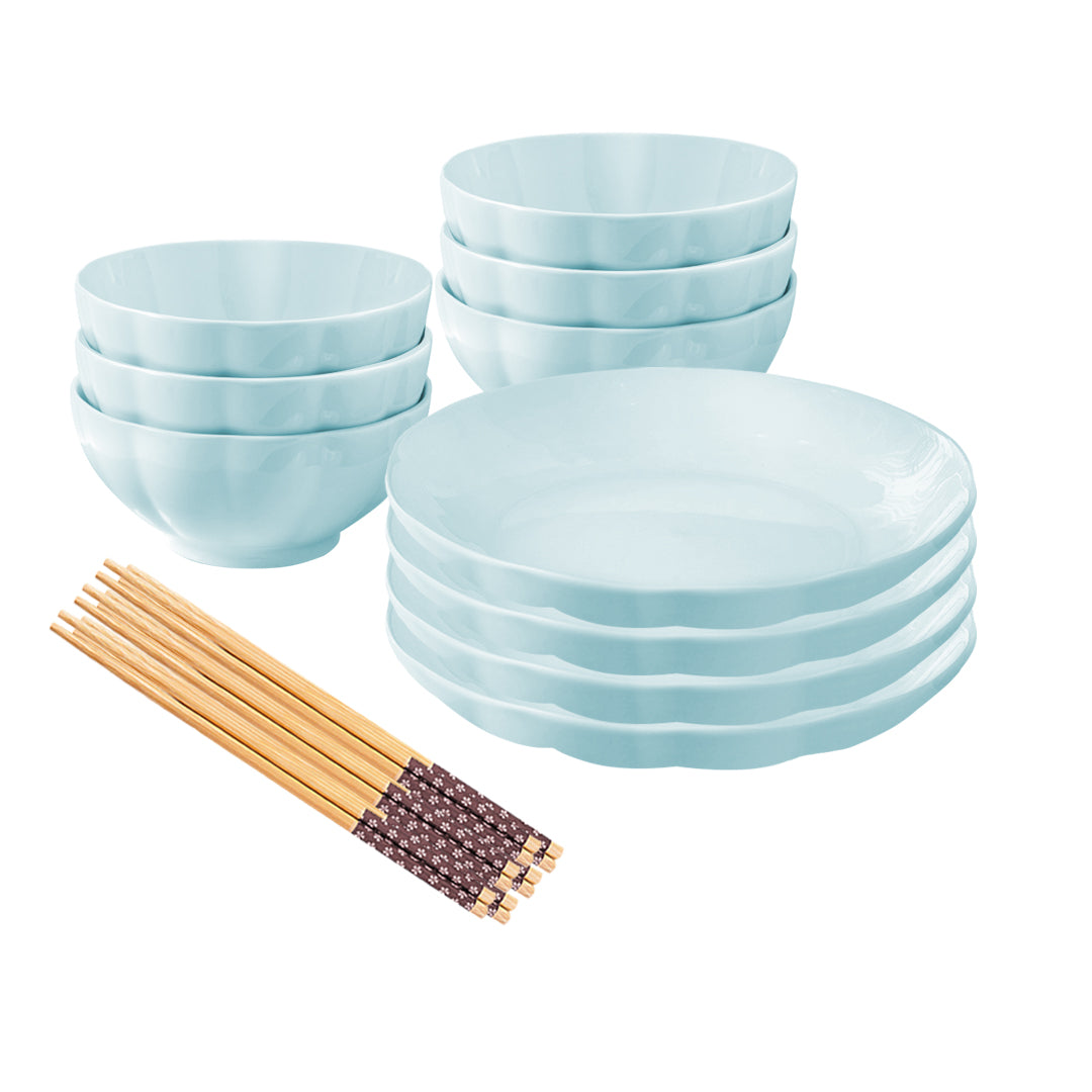 SOGA Light Blue Japanese Style Ceramic Dinnerware Crockery Soup Bowl Plate Server Kitchen Home Decor Set of 10