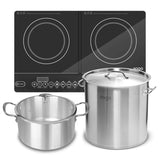 SOGA Dual Burners Cooktop Stove, 21L Stainless Steel Stockpot 30cm and 30cm Induction Casserole