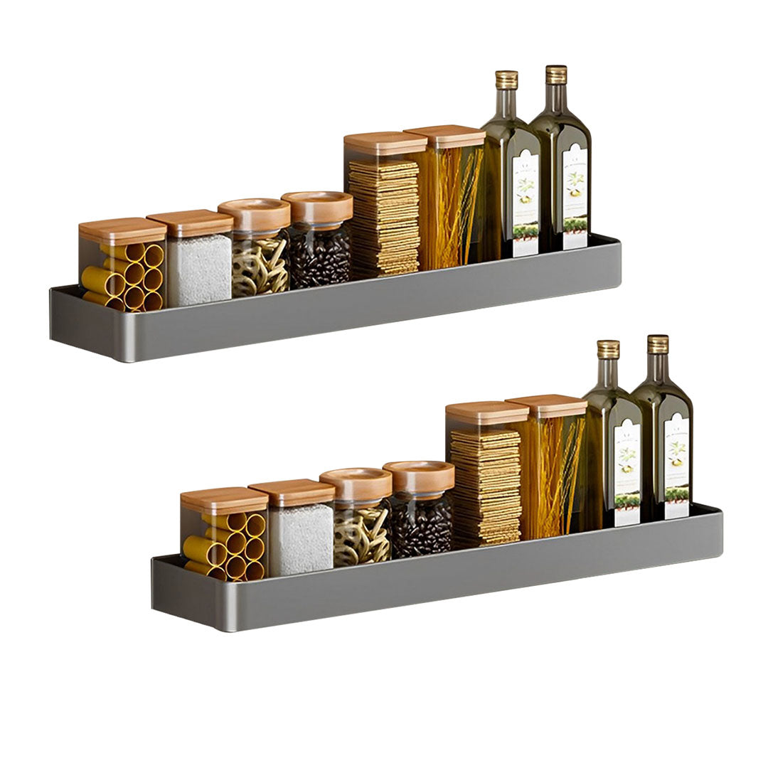 SOGA 2X 42cm Black Wall-Mounted Rectangular Kitchen Spice Storage Organiser Space Saving Condiments Shelf Rack