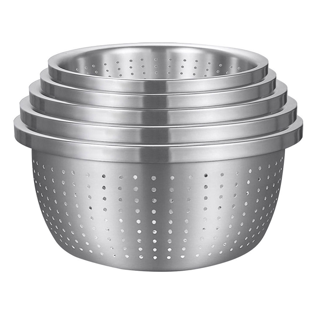 SOGA Stainless Steel Nesting Basin Colander Perforated Kitchen Sink Washing Bowl Metal Basket Strainer Set of 5