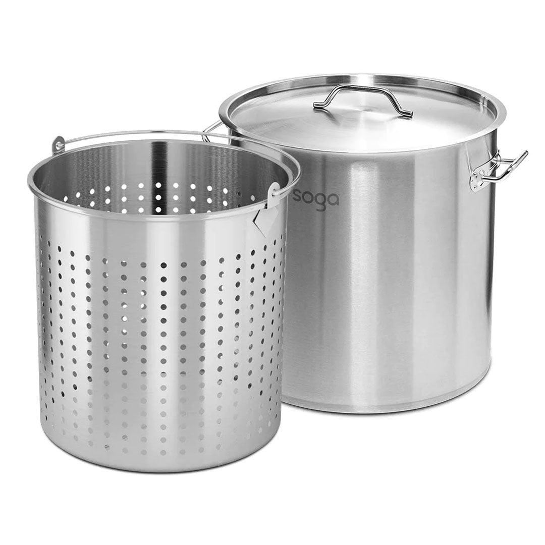 SOGA 21L 18/10 Stainless Steel Stockpot with Perforated Stock Pot Basket Pasta Strainer