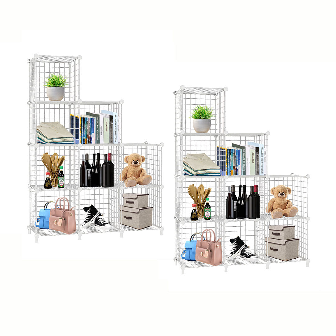 SOGA 2X White Portable 9-Cube 3 Column Storage Organiser Foldable DIY Modular Grid Space Saving Shelf 149cm