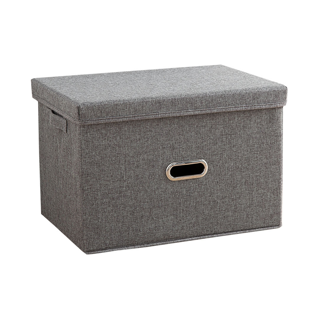 SOGA Grey Medium Foldable Canvas Storage Box Cube Clothes Basket Organiser Home Decorative Box