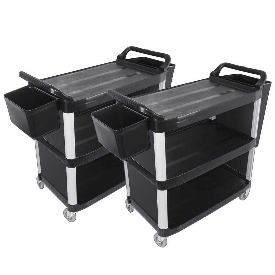 SOGA 2X 3 Tier Covered Food Trolley Food Waste Cart Storage Mechanic Kitchen with Bins