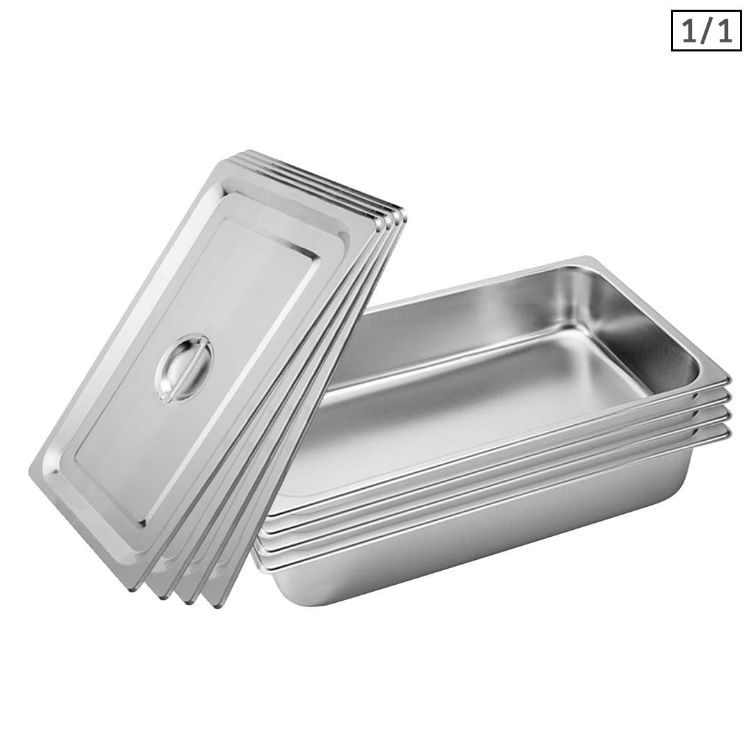 SOGA 4X Gastronorm GN Pan Full Size 1/1 GN Pan 10cm Deep Stainless Steel Tray With Lid