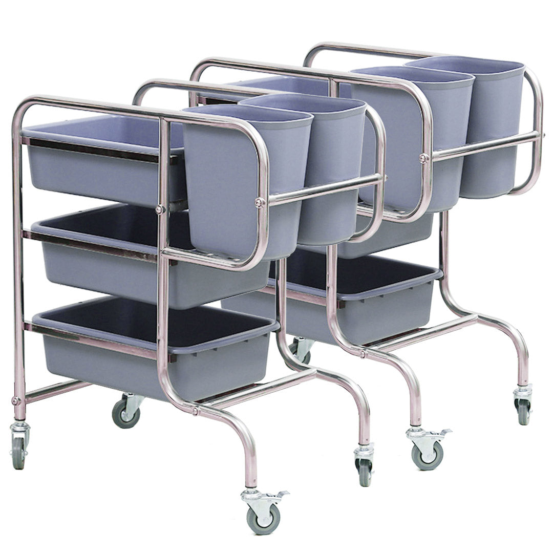 SOGA 2X 3 Tier Food Trolley Food Waste Cart Five Buckets Kitchen Food Utility 80x43x89cm Round