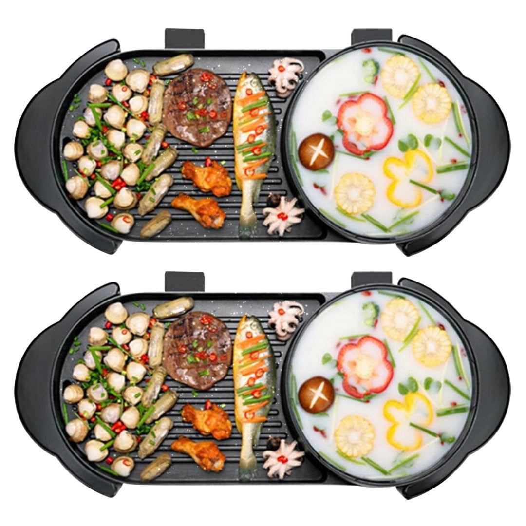 SOGA 2X 2  in 1 Electric Non-Stick BBQ Teppanyaki Grill Plate Steamboat Hotpot 2-8 Person