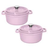 SOGA 2X 26cm Pink Cast Iron Ceramic Stewpot Casserole Stew Cooking Pot With Lid