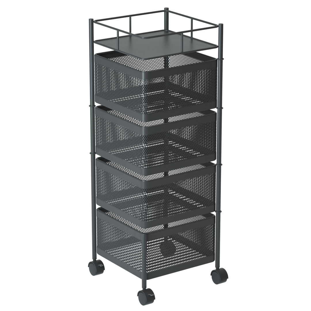 SOGA 4 Tier Steel Square Rotating Kitchen Cart Multi-Functional Shelves Portable Storage Organizer with Wheels