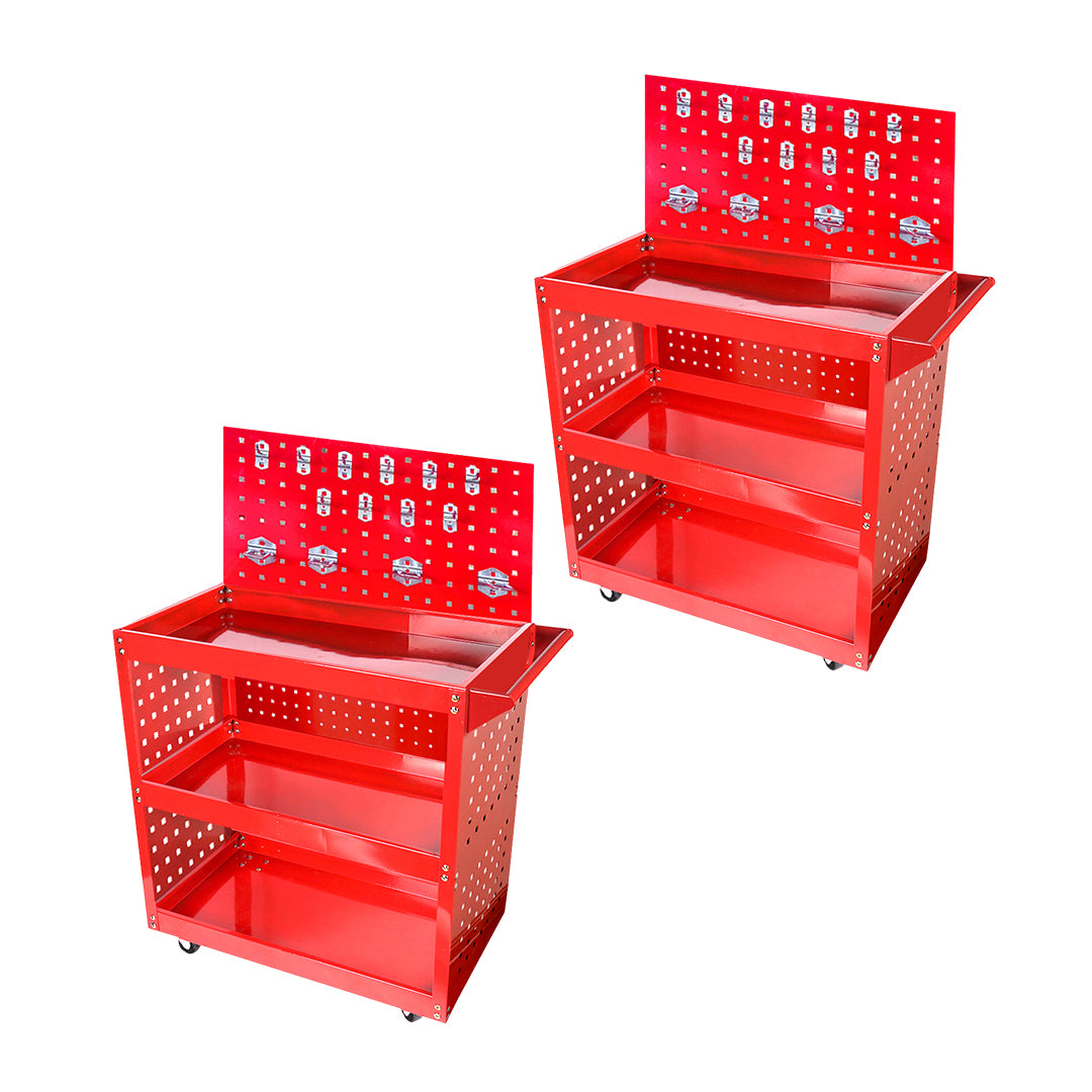 SOGA 2X 3 Tier Tool Storage Cart Portable Service Utility Heavy Duty Mobile Trolley with Porous Side Panels