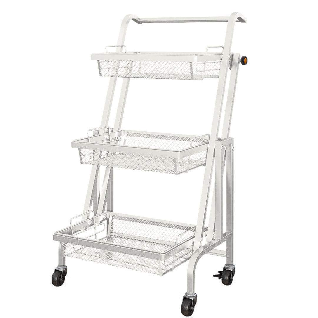 SOGA 3 Tier Steel White Adjustable Kitchen Cart Multi-Functional Shelves Portable Storage Organizer with Wheels