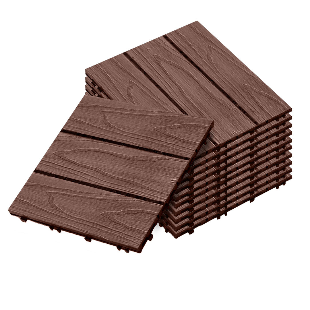 SOGA 11 pcs Dark Chocolate DIY Wooden Composite Decking Tiles Garden Outdoor Backyard Flooring Home Decor