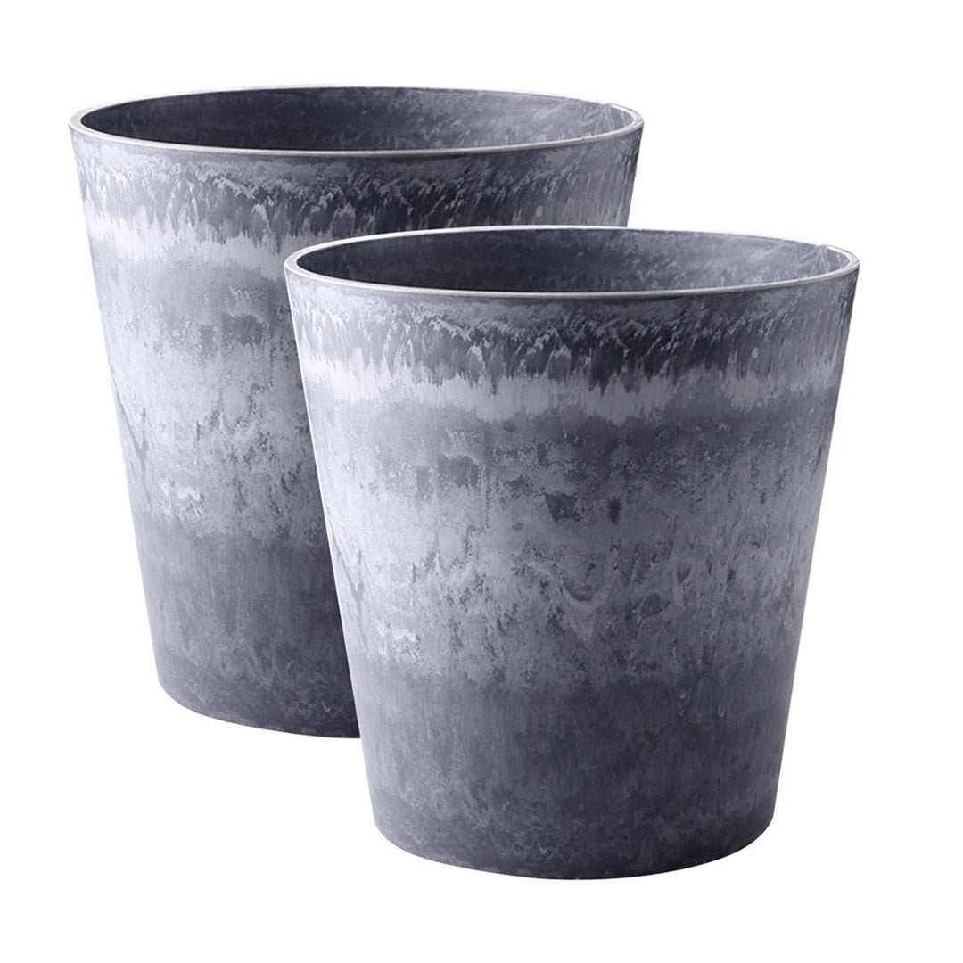 SOGA 2X 27cm Weathered Grey Round Resin Plant Flower Pot in Cement Pattern Planter Cachepot for Indoor Home Office