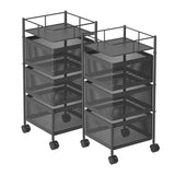 SOGA 2X 3 Tier Steel Square Rotating Kitchen Cart Multi-Functional Shelves Portable Storage Organizer with Wheels