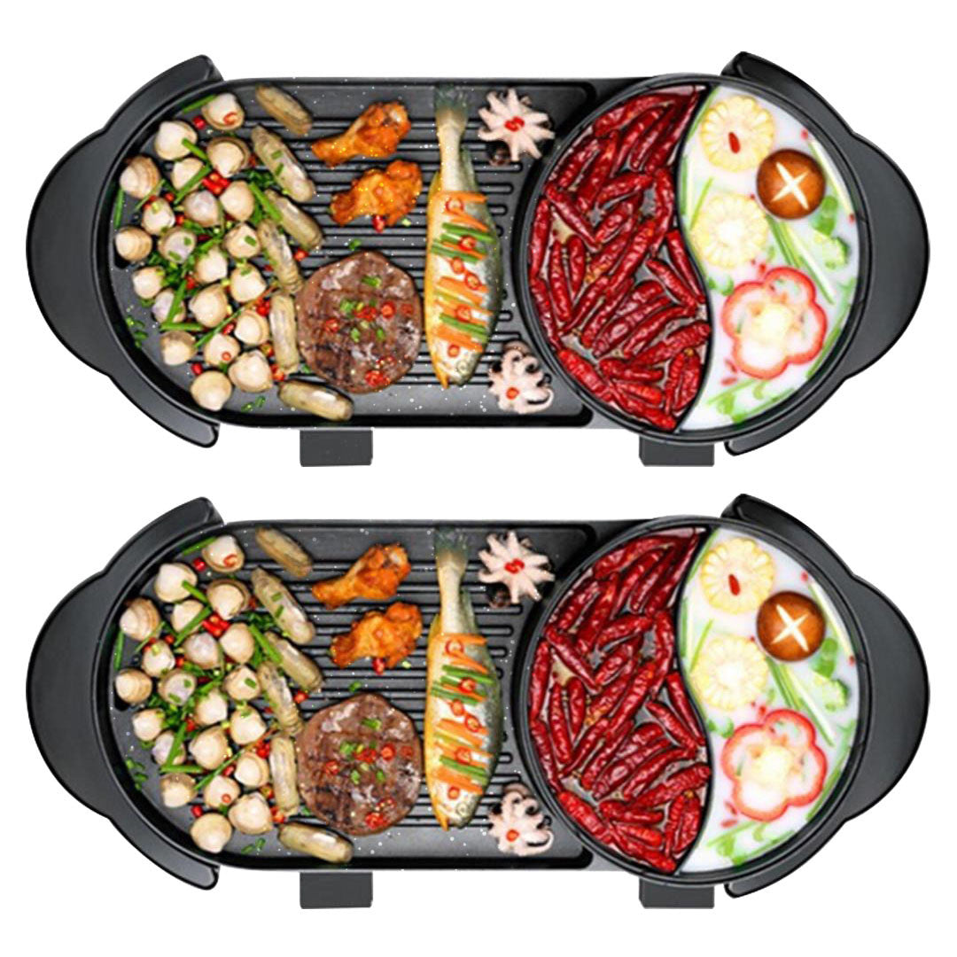 SOGA 2X 2  in 1 Electric Non-Stick BBQ Teppanyaki Grill Plate Steamboat Hotpot 2-8 Person