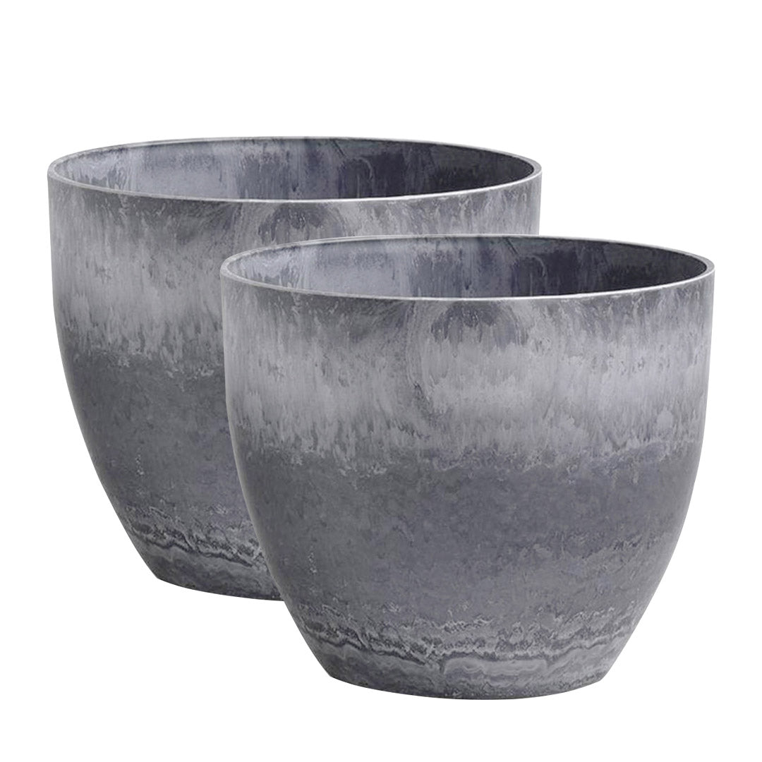 SOGA 2X 32cm Weathered Grey Round Resin Plant Flower Pot in Cement Pattern Planter Cachepot for Indoor Home Office