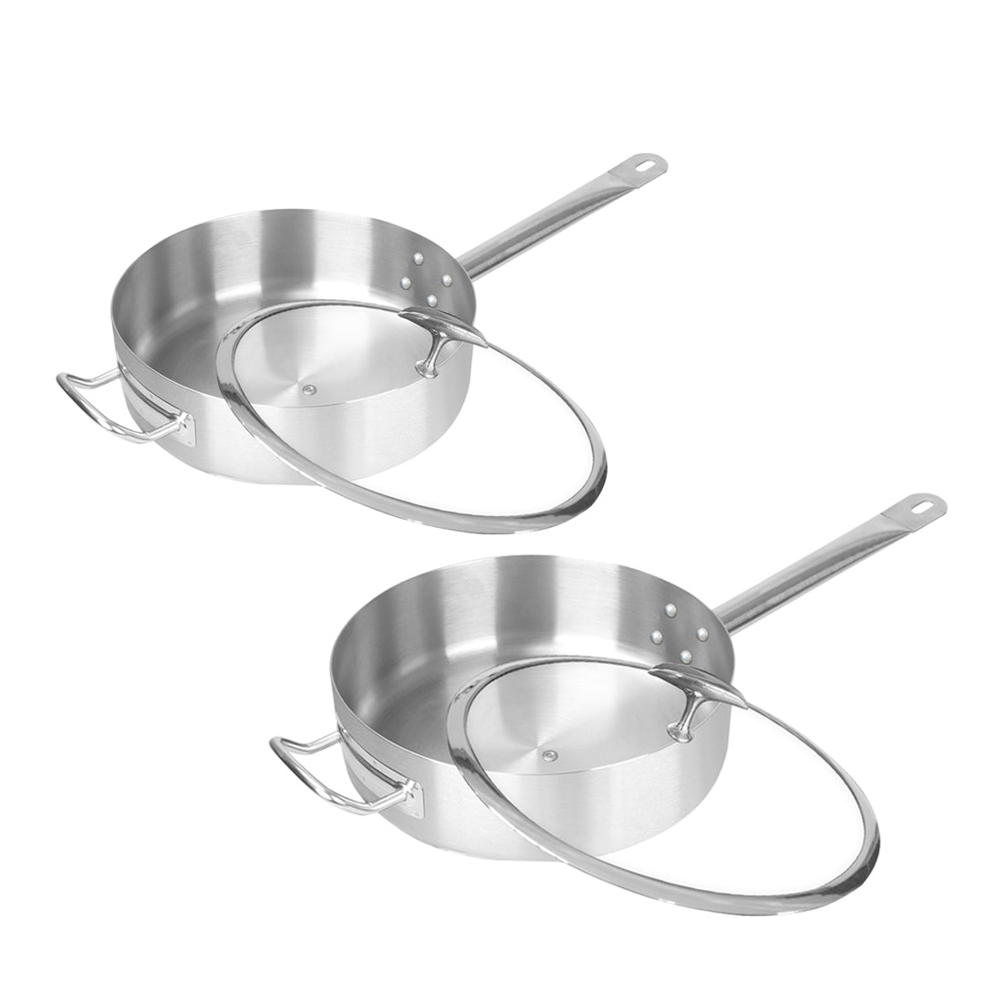 SOGA 2X 30cm Stainless Steel Saucepan Sauce pan with Glass Lid and Helper Handle Triple Ply Base Cookware