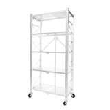 SOGA 5 Tier Steel White Foldable Display Stand Multi-Functional Shelves Portable Storage Organizer with Wheels