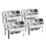 SOGA 4X 4.5L Dual Tray Stainless Steel Roll Top Chafing Dish Food Warmer