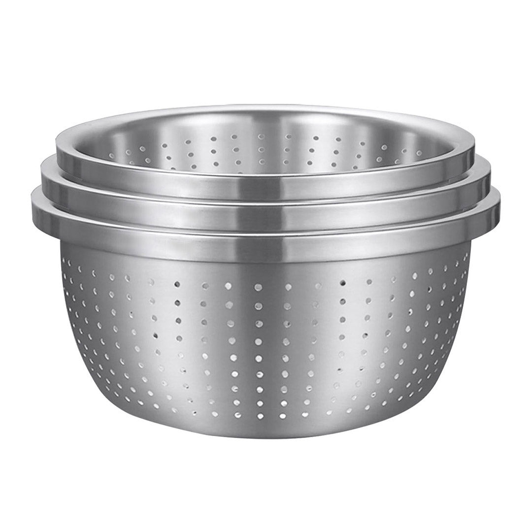 SOGA Stainless Steel Nesting Basin Colander Perforated Kitchen Sink Washing Bowl Metal Basket Strainer Set of 3