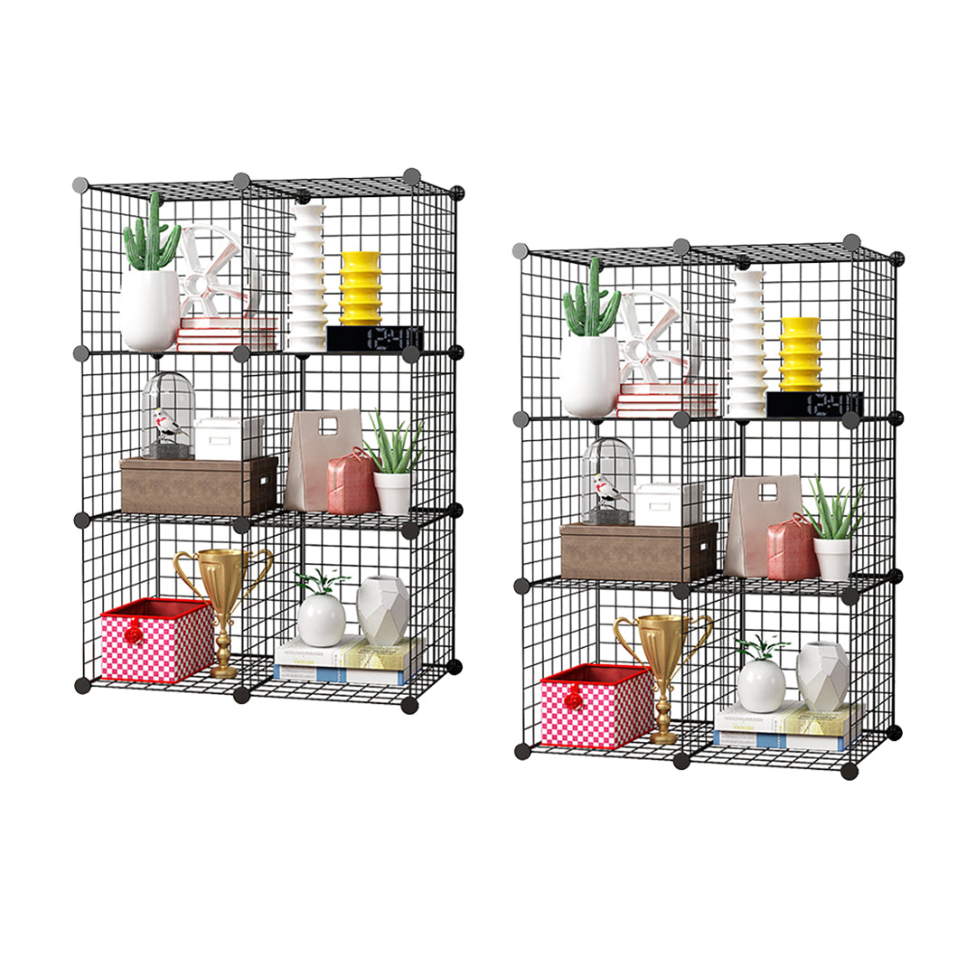 SOGA 2X Black Portable 6-Cube Storage Organiser Foldable DIY Modular Grid Space Saving Shelf