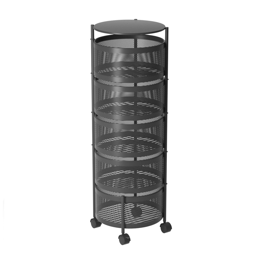 SOGA 5 Tier Steel Round Rotating Kitchen Cart Multi-Functional Shelves Portable Storage Organizer with Wheels