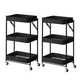 SOGA 2X 3 Tier Steel Black Foldable Kitchen Cart Multi-Functional Shelves Portable Storage Organizer with Wheels