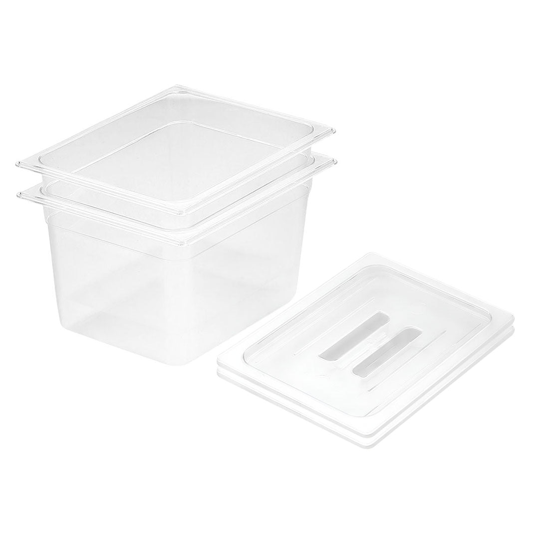 SOGA 200mm Clear Gastronorm GN Pan 1/2 Food Tray Storage Bundle of 2 with Lid