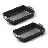 SOGA 2X 33cm Cast Iron Rectangle Bread Cake Baking Dish Lasagna Roasting Pan