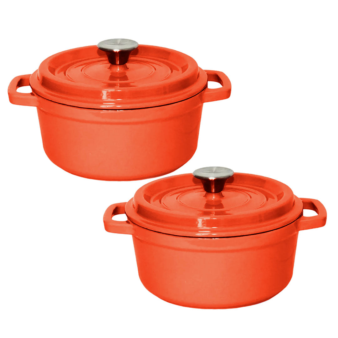 SOGA 2X Cast Iron 24cm Enamel Porcelain Stewpot Casserole Stew Cooking Pot With Lid Orange