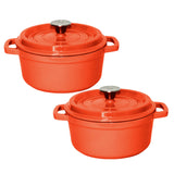 SOGA 2X Cast Iron 24cm Enamel Porcelain Stewpot Casserole Stew Cooking Pot With Lid Orange