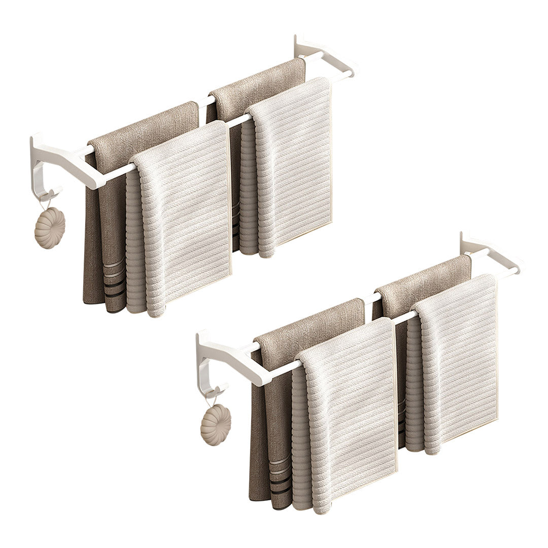 SOGA 2X 52cm White Wall-Mounted Double Pole Towel Holder Bathroom Organiser Rail Hanger with Hooks