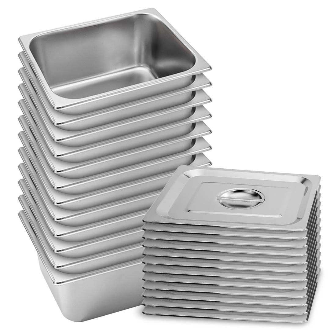 SOGA 12X Gastronorm GN Pan Full Size 1/2 GN Pan 15cm Deep Stainless Steel Tray With Lid