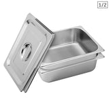 SOGA 2X Gastronorm GN Pan Full Size 1/2 GN Pan 10cm Deep Stainless Steel Tray With Lid