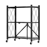 SOGA 3 Tier Steel Black Foldable Kitchen Cart Multi-Functional Shelves Portable Storage Organizer with Wheels