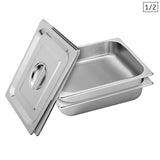 SOGA 2X Gastronorm GN Pan Full Size 1/2 GN Pan 6.5cm Deep Stainless Steel Tray With Lid