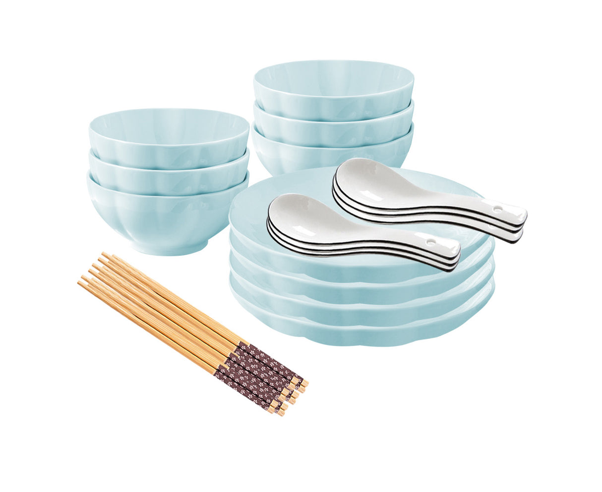 SOGA Light Blue Japanese Style Ceramic Dinnerware Crockery Soup Bowl Plate Server Kitchen Home Decor Set of 10