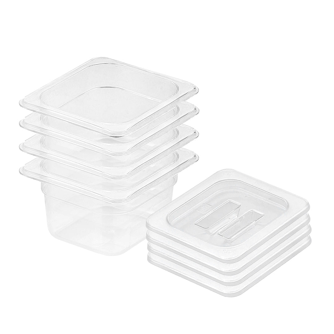 SOGA 100mm Clear Gastronorm GN Pan 1/6 Food Tray Storage Bundle of 4 with Lid