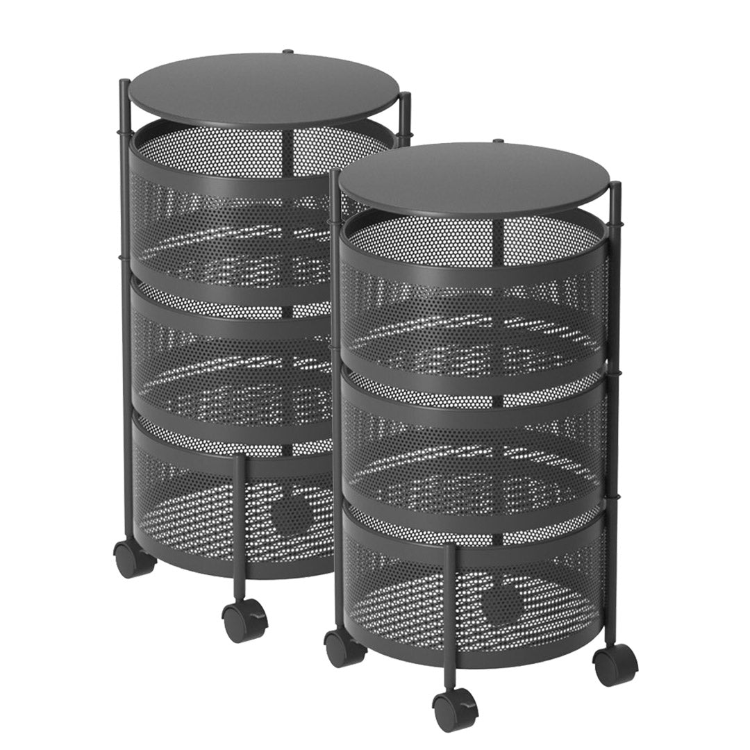 SOGA 2X 3 Tier Steel Round Rotating Kitchen Cart Multi-Functional Shelves Portable Storage Organizer with Wheels