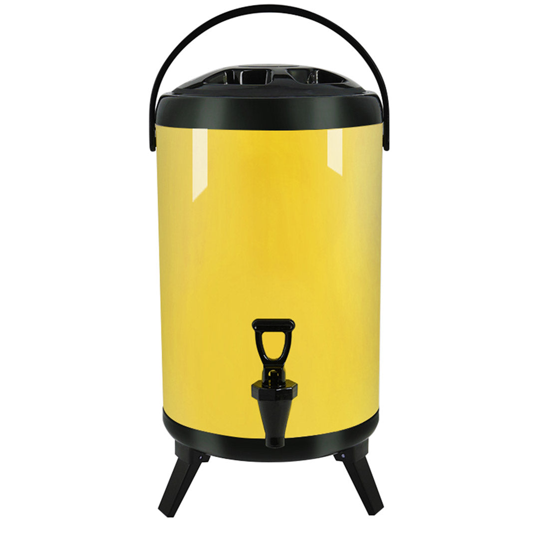 SOGA 8L Stainless Steel Insulated Milk Tea Barrel Hot and Cold Beverage Dispenser Container with Faucet Yellow