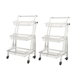 SOGA 2X 3 Tier Steel White Adjustable Kitchen Cart Multi-Functional Shelves Portable Storage Organizer with Wheels