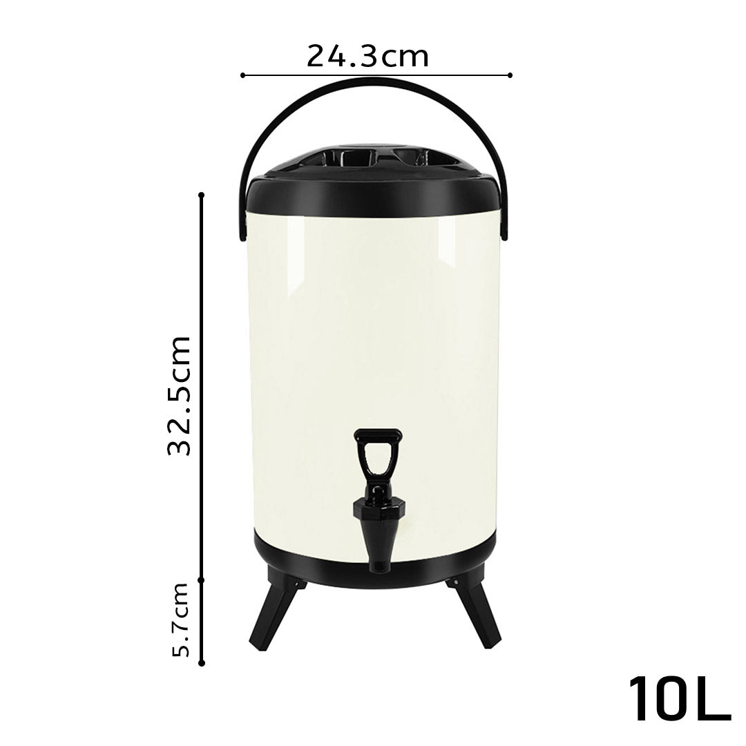 SOGA 2X 10L Stainless Steel Insulated Milk Tea Barrel Hot and Cold Beverage Dispenser Container with Faucet White