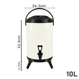 SOGA 2X 10L Stainless Steel Insulated Milk Tea Barrel Hot and Cold Beverage Dispenser Container with Faucet White