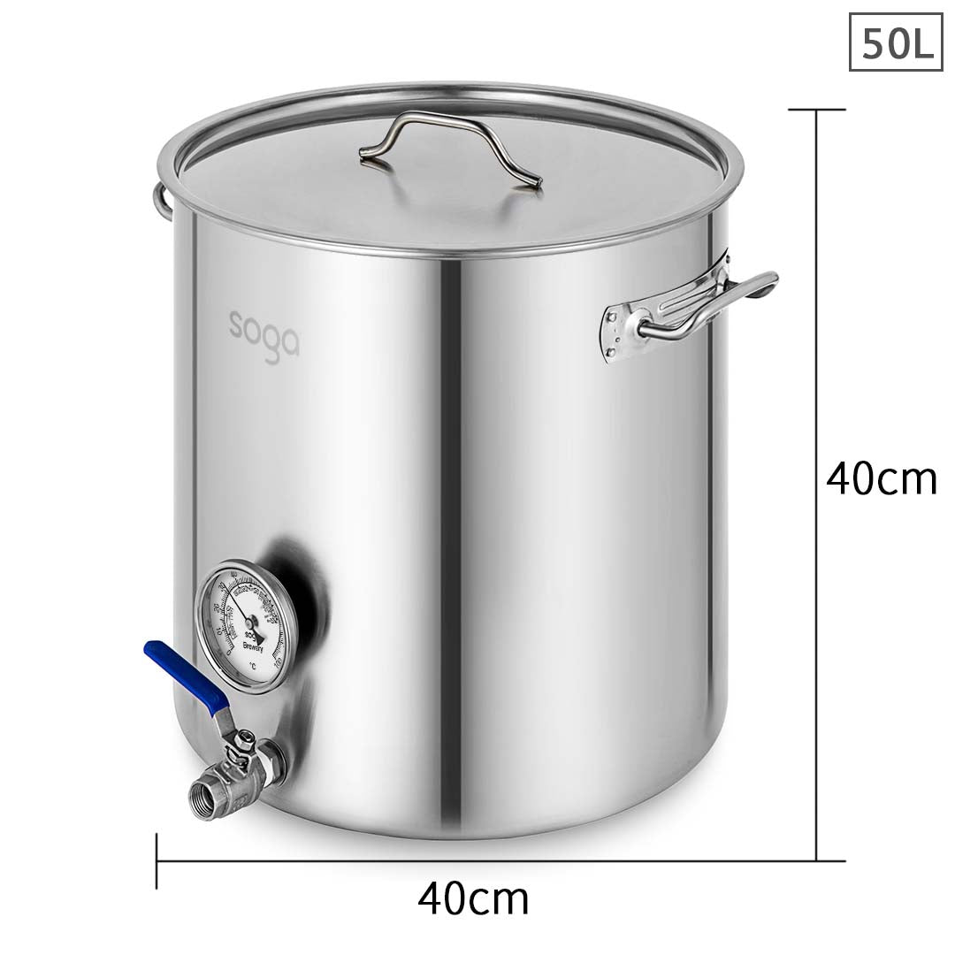 SOGA Stainless Steel Brewery Pot 50L With Beer Valve 40*40cm